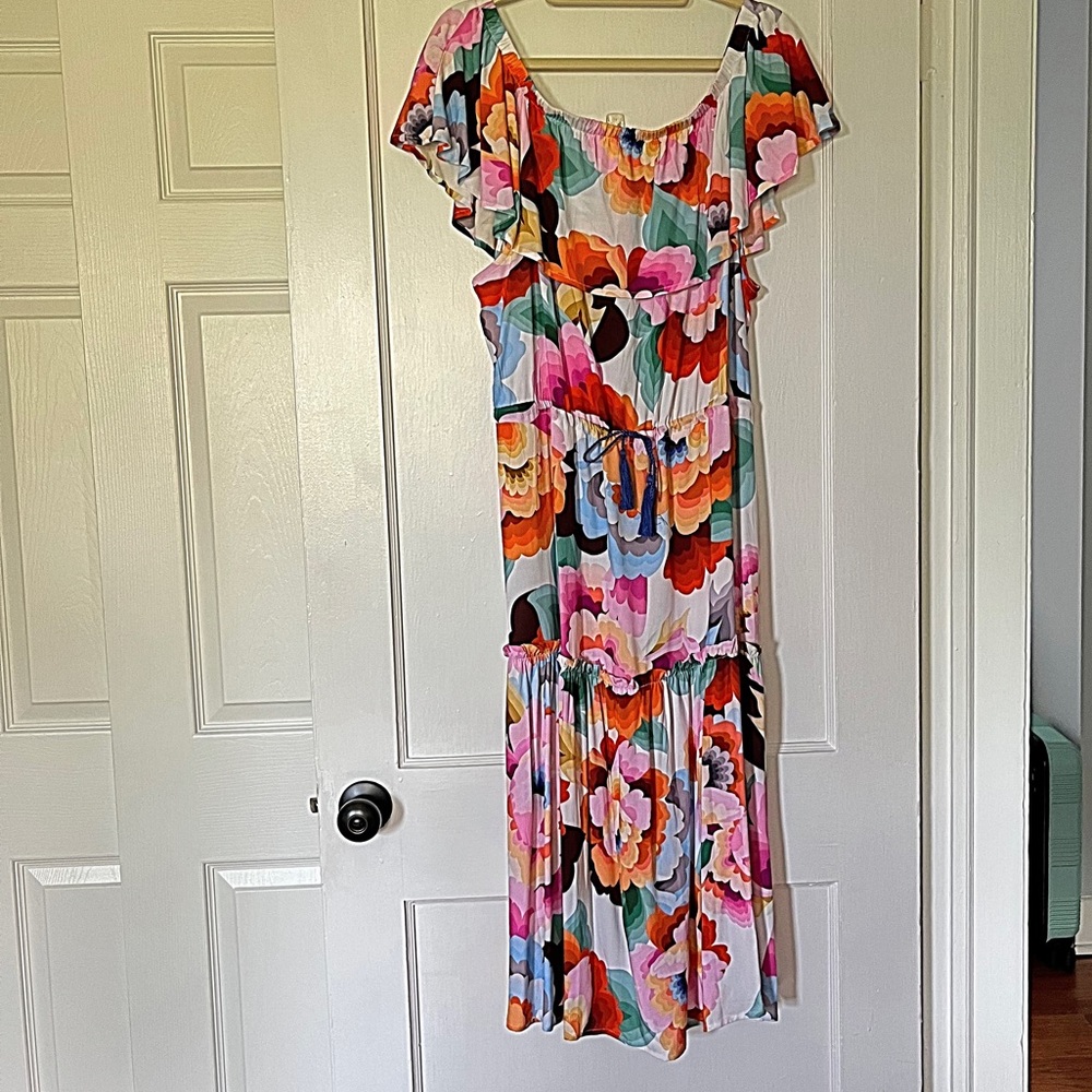 La Blanca Floral Off the Shoulder Midi Dress
